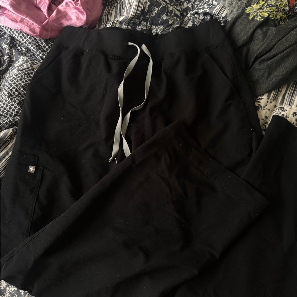 figs Black isabell wide leg scrub Pants with Drawstring